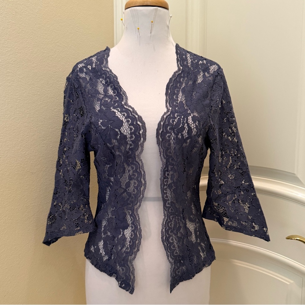 NWT Elegant dutch ( denim) blue Lace Cardigan - Picture 1 of 4